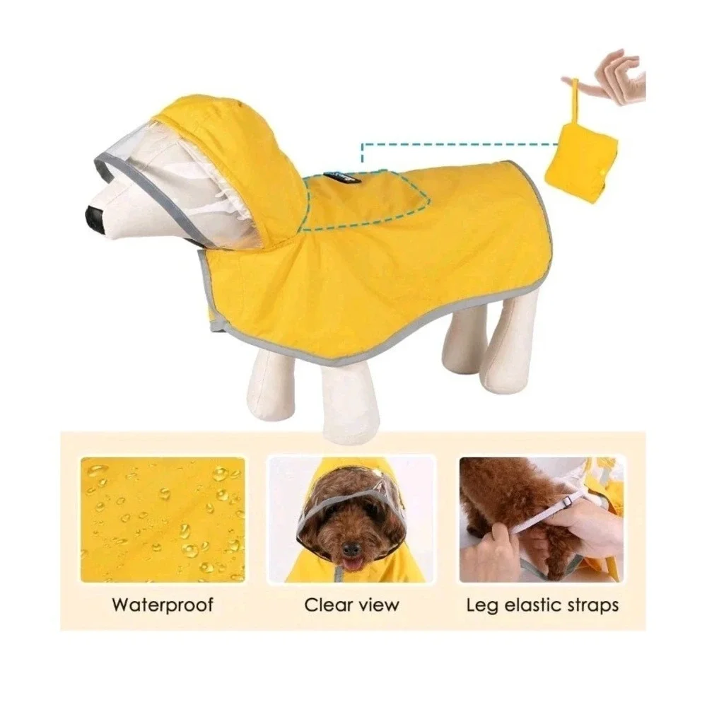 SlowTon Dog Raincoat Adjustable Rain Jacket XL Clear Hooded w/ Reflective Strip